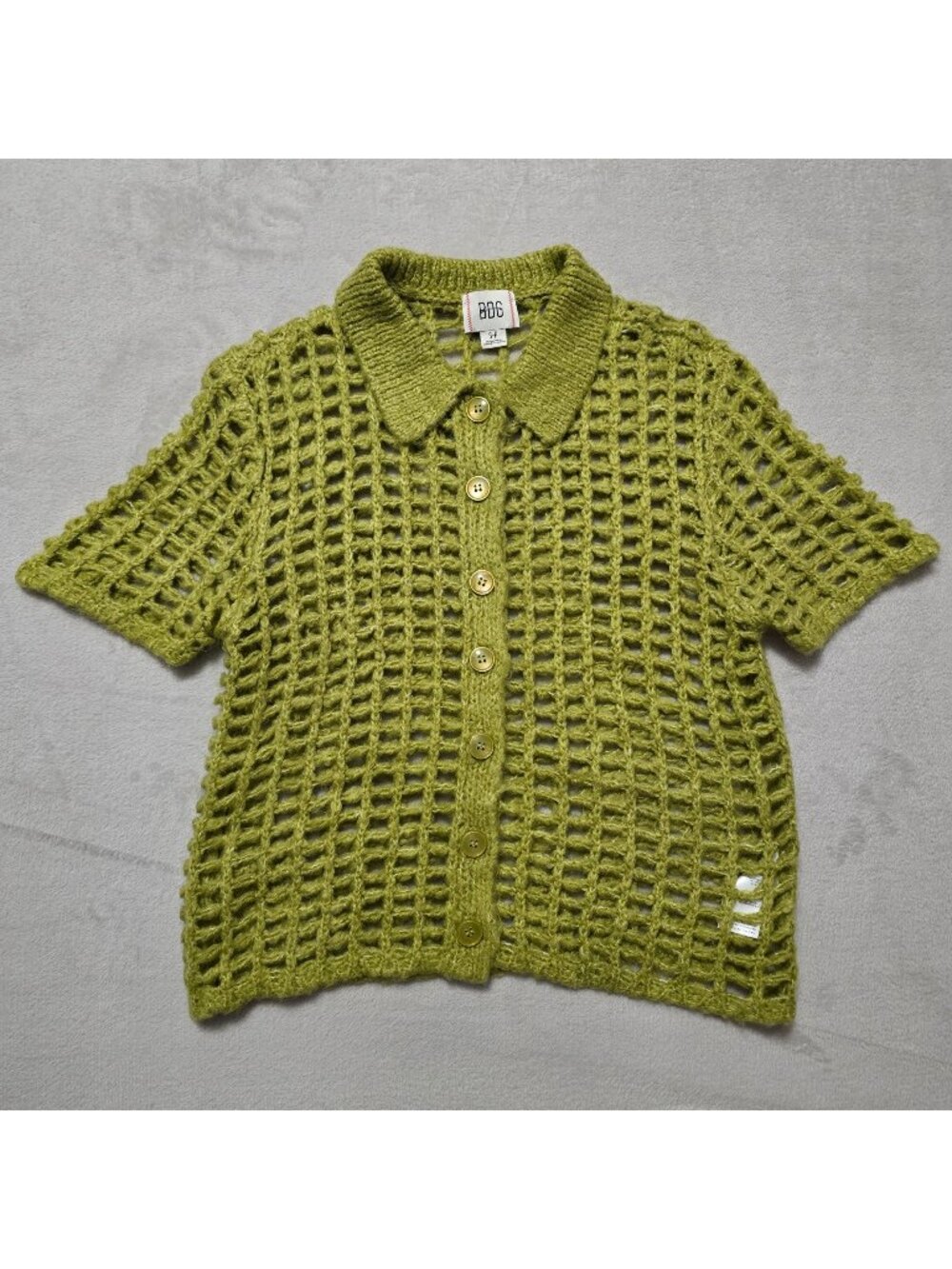 Urban Outfitters BDG Womens Green Osaka Open Knit Polo Short Sleeve Sweater Smal